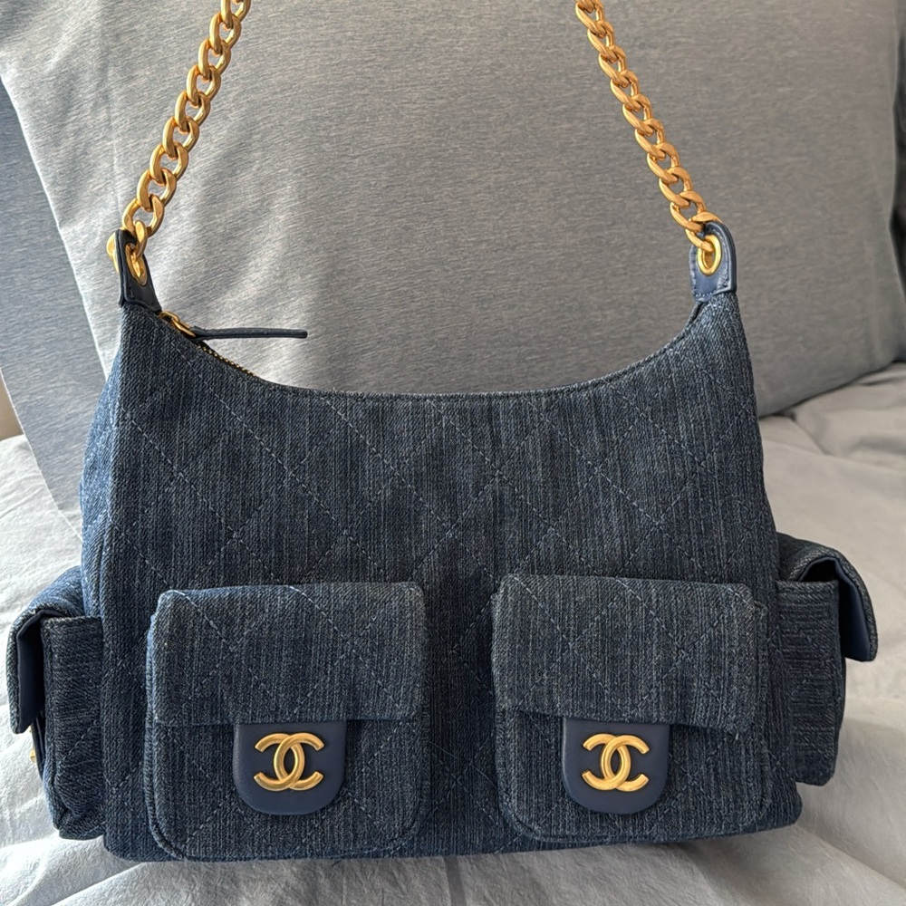 Denim Blue Quilted Shoulder Bag